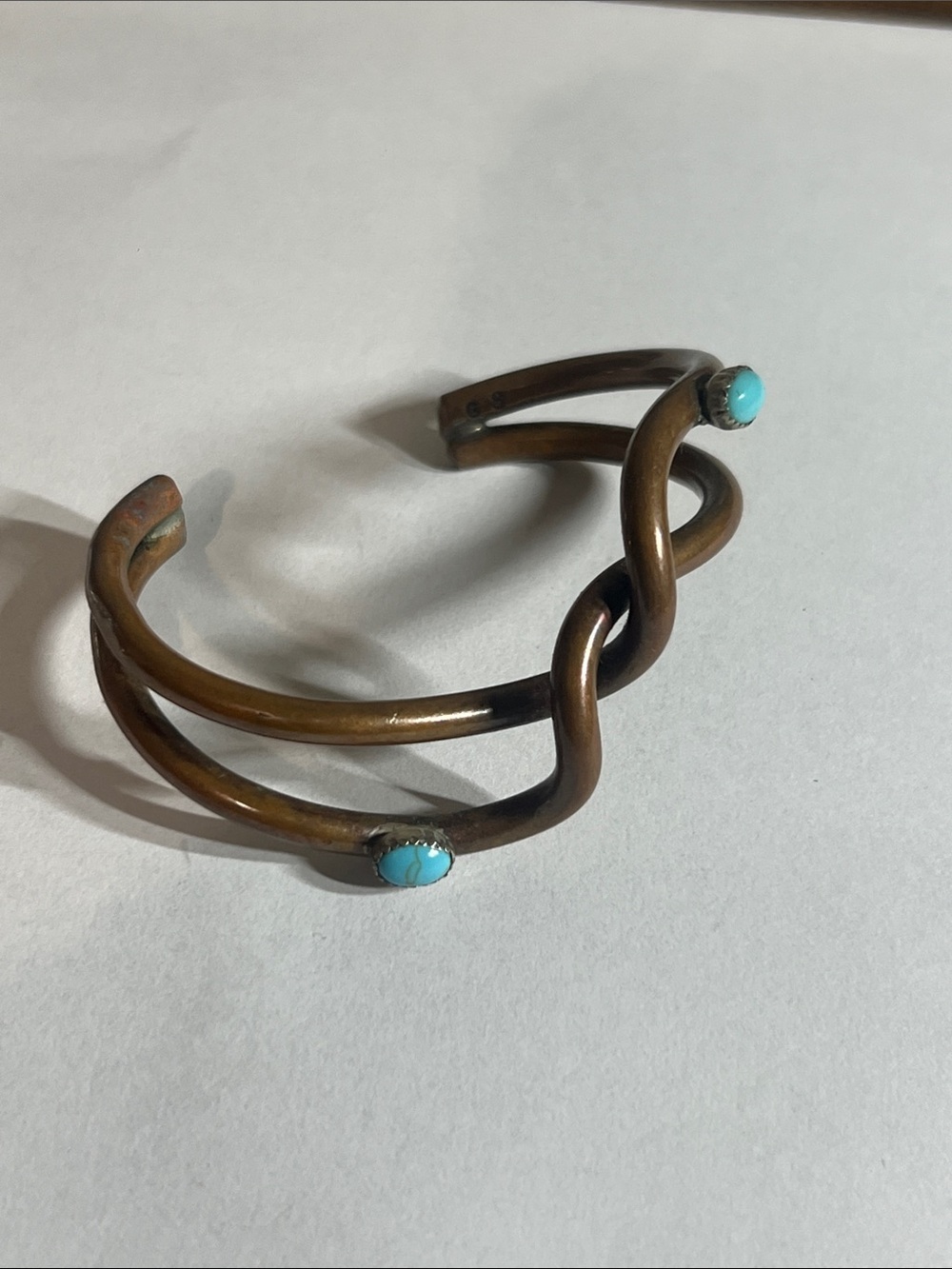 Turquoise Accent Twisted Bronze Cuff Bracelet - Women Jewelry